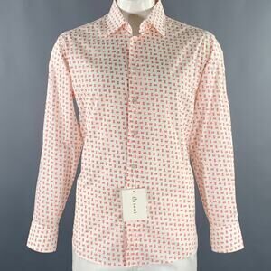 BRIONI Size XL White Red VHS Tape Cotton Long Sleeve Shirt